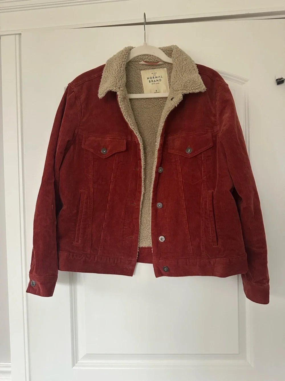The Normal Brand Corduroy Sherpa-Lined Barn Jacket in Rust Red - Picture 1 of 5